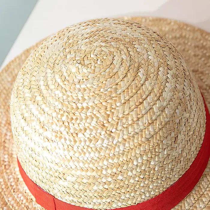 Chapeau de paille Anime jaune tressé avec cordon