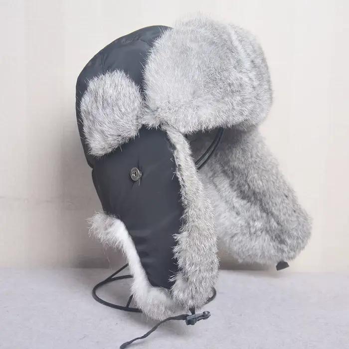 Chapeau bombardier en fourrure de lapin pour hommes et femmes