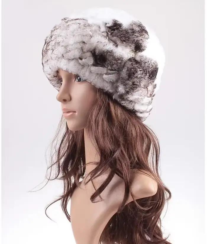 Chapeau en fourrure d'hiver chaud et tendance en tricot de poils de lapin Rex naturel