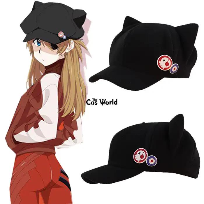 Chapeau EVA Shikinami Asuka Rangure en polaire et coton pour cosplay adulte, blanc ou noir, dôme uni, pour conventions anime et rassemblements de fans