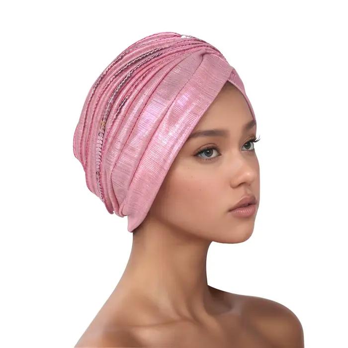 Femmes bandeau musulman foulard casquette inde chapeau prêt Hijab Bonnet Turbante Mujer été respirant paillettes Turban