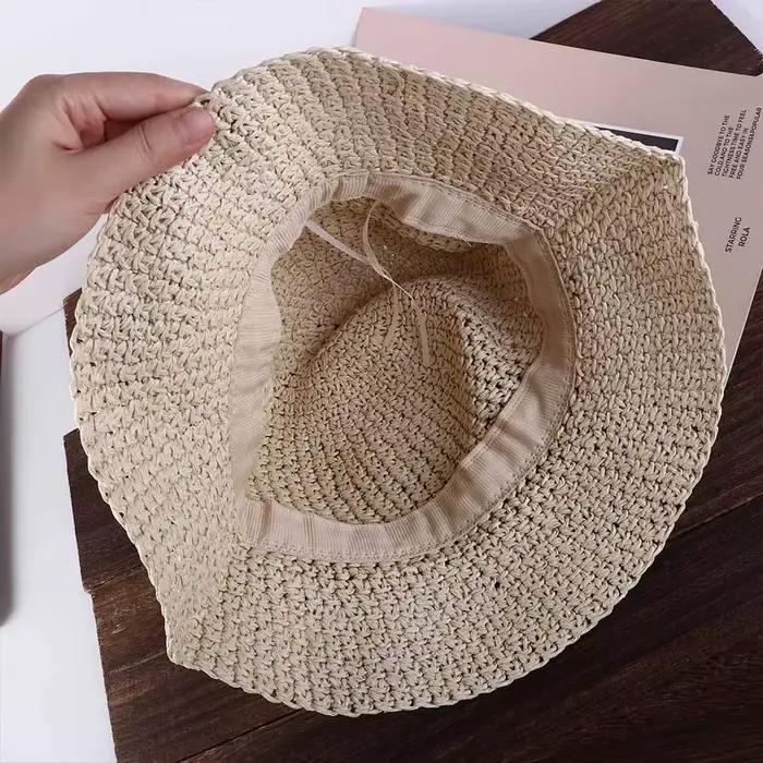 Mode été pliable Panama casquette fleur plage chapeau Protection UV tissage à la main Boho