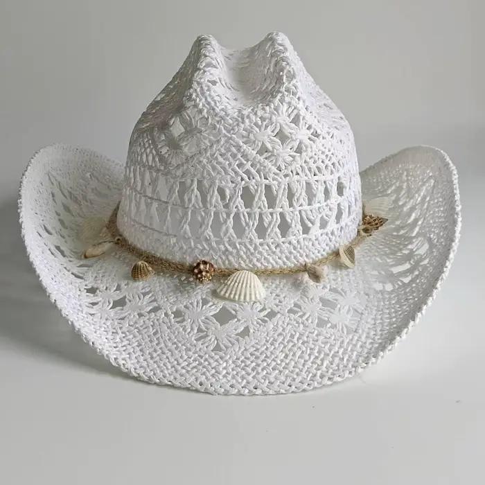Chapeau de cowboy western en paille à double concavité pour femmes et hommes