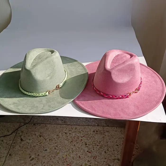 Chapeau en daim uni à bord de 9.5cm de large avec boucle en métal unisexe parfait pour l'automne et l'hiver Hatburning