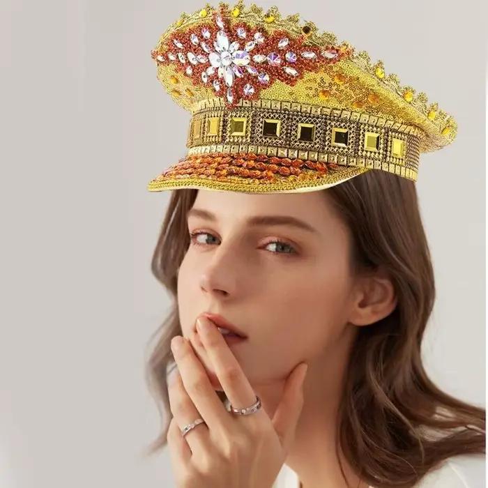 Chapeau doré unisexe en fibre de polyester pour carnaval, mariages et tenues élégantes pour homme et femme