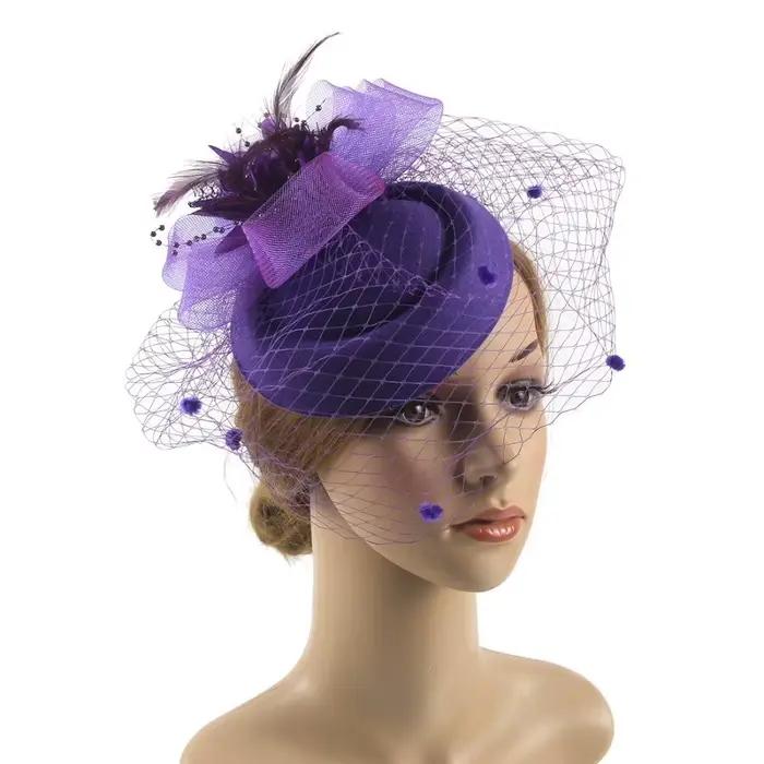 Coiffure de mariée maille Fascinator chapeau Sinamay plumes fleur