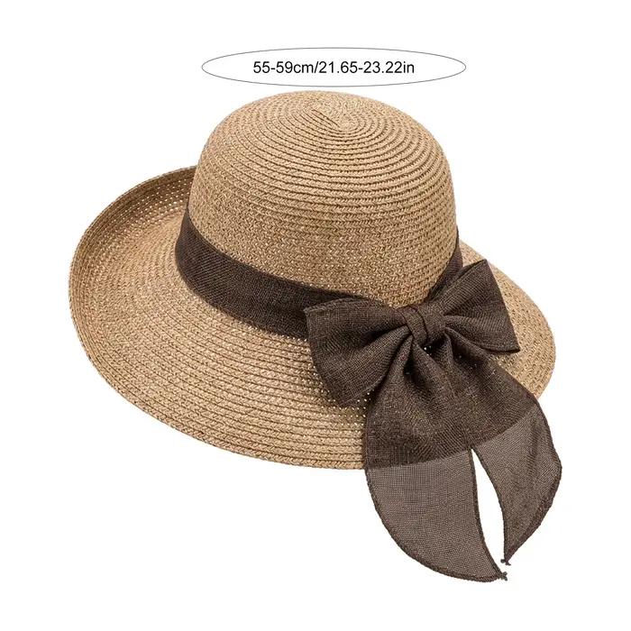 Chapeau de paille pliable pour femme avec nœud élégant