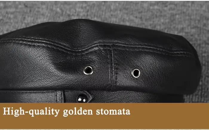 100% chapeau en cuir hommes femmes unisexe étudiants casquettes marine Homme Locomotive langue de canard haut plat Gorras gavroche mode coréenne Chapeu