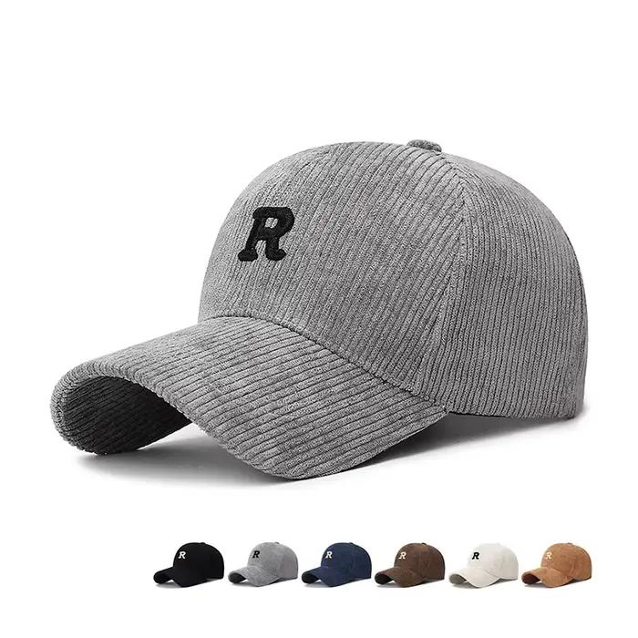 Casquette de baseball en velours côtelé avec lettre 'R' brodée en 3D