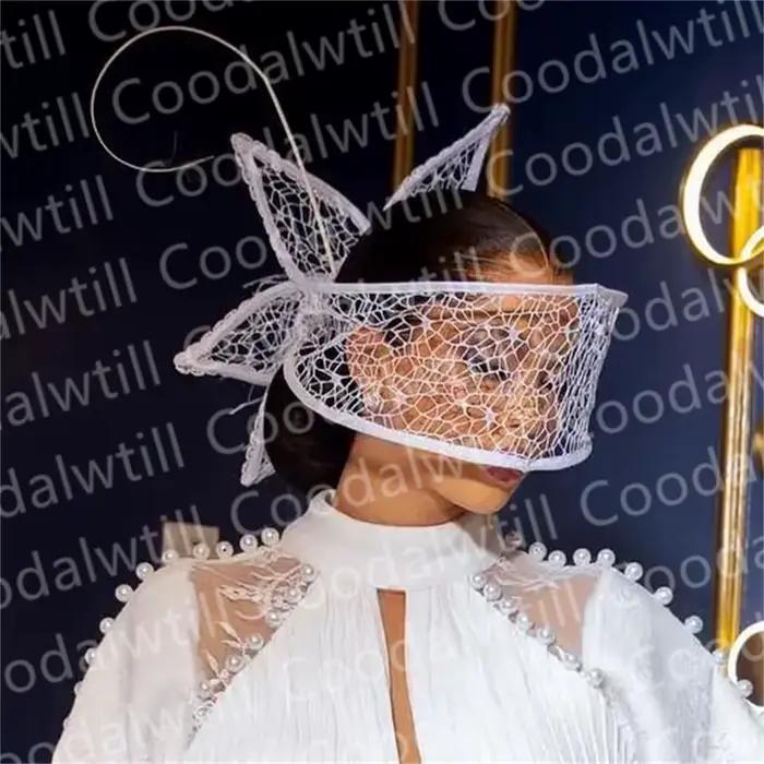 Chapeau de mariée fascinateur en maille blanche pour femmes couvre-chef derby performance mariage printemps automne elegance festive