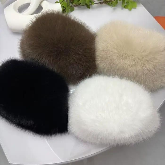 Nouveau chapeau d'hiver en fourrure moelleuse pour femme