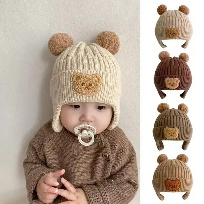 Chapeau de protection des oreilles d'ours en laine pour bébé