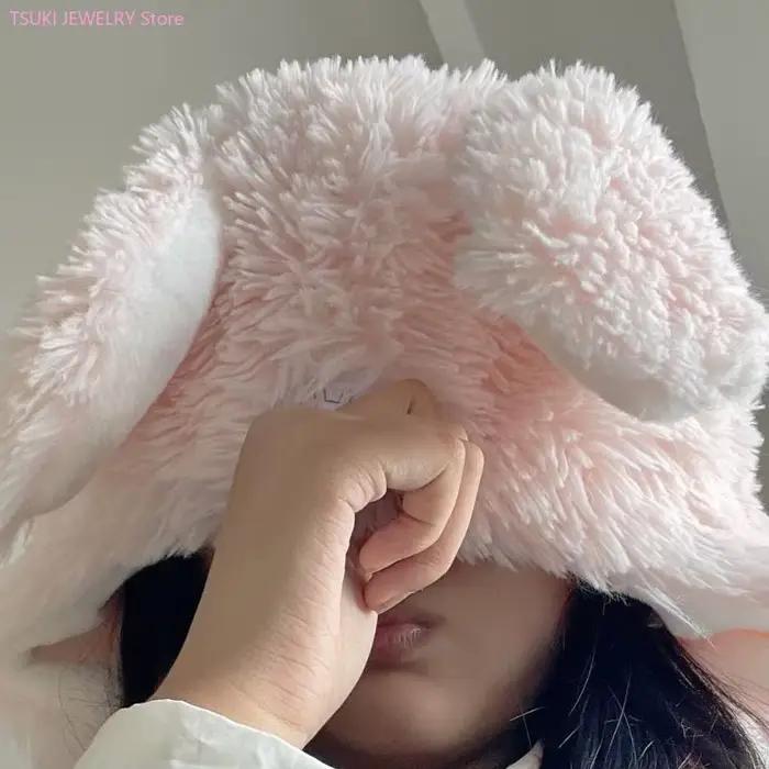 62KE chapeau chaud en peluche avec oreilles lapin souples