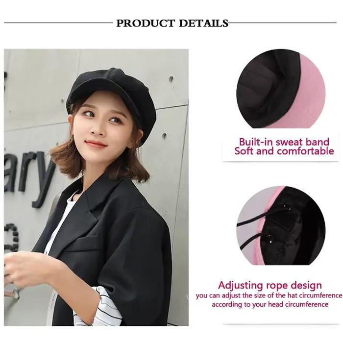 Chapeau octogonal en laine de Style coréen de couleur unie pour femmes