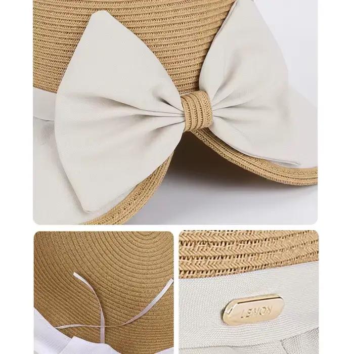 Chapeau de soleil en paille pour femme avec nœud