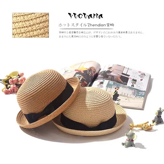 Chapeaux pour femmes été Protection solaire chapeau de paille femme haut rond bord bouclé Parent enfant étudiant parasol voyage