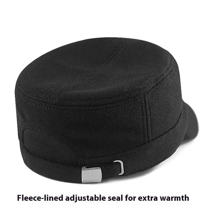 Grande taille dos entièrement fermé armée casquettes plates hommes femmes hiver laine militaire chapeau gros os