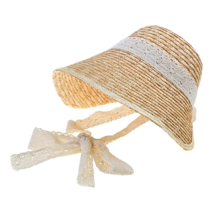 Chapeau de paille de style français avec lacets pour femme