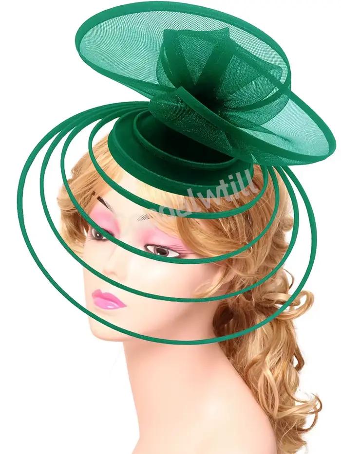 Chapeau fascinateur vert pour mariage Derby femmes maille casque mariée charmant chapellerie