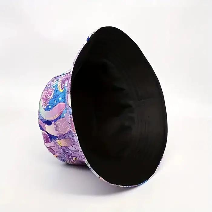 Chapeau de pêcheur violet rétro double face imprimé pour femme protection solaire voyage printemps été occasions spéciales