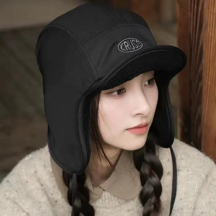 Chapeau de bombardier en velours protection oreilles résistant au froid chaud cyclisme mode Ins homme femme automne hiver