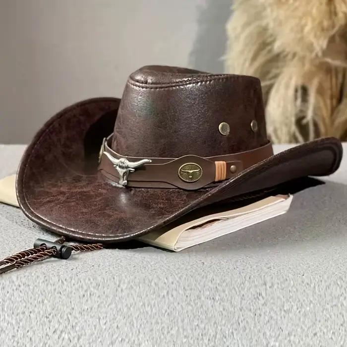 Chapeau de cowboy western avec boucle en corne de taureau