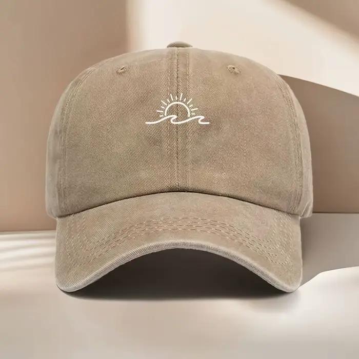 Casquette de baseball élégante avec motif vague et soleil levant pour homme et femme style vintage occasionnellement décontracté