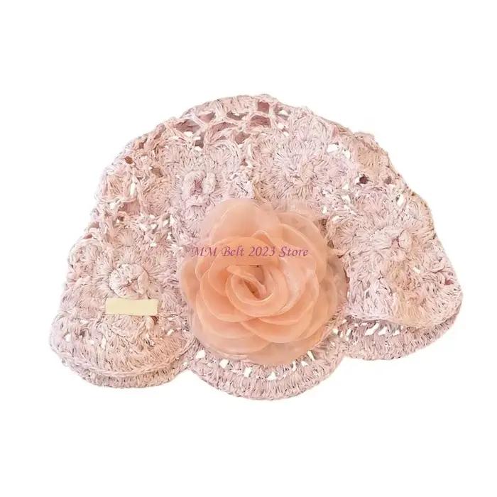 Chapeau crochet artisanal féminin 49ME avec dentelle arrangements complexes