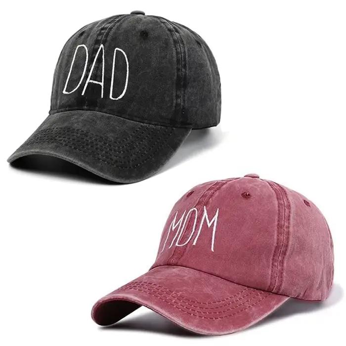 DAD MOM-Casquettes de baseball brodées en denim délavé vintage