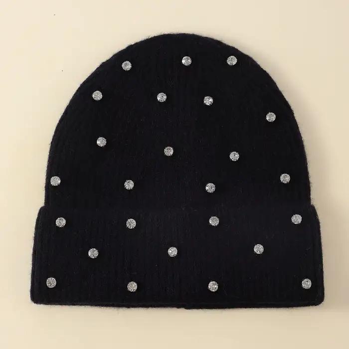 2025 automne hiver nouveau léger luxe eau diamant tricoté chapeau femmes polyvalent chaud Protection des oreilles résistant au froid casquettes tricotées chapeaux