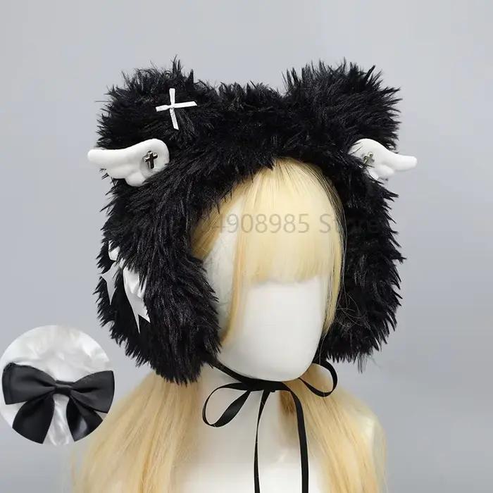 Chapeau en peluche Harajuku doux pour femmes oreilles de demi-chapeau blanc noir cosplay kawaii occasions spéciales mode alternative