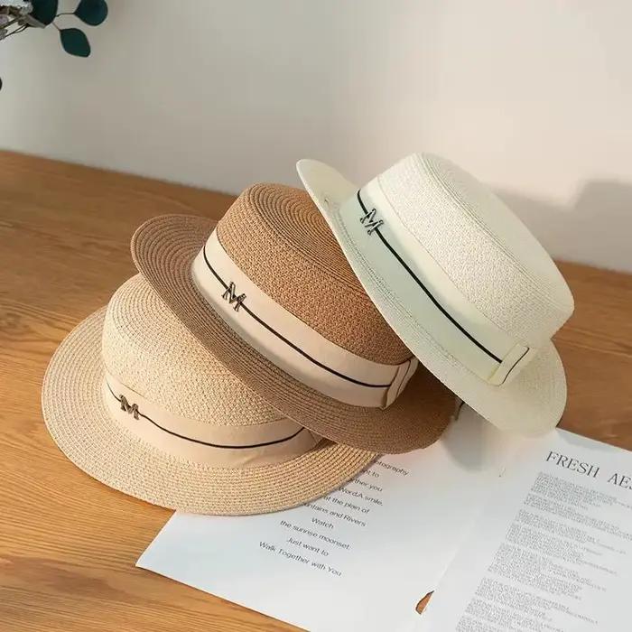 Nouvelles lettres brodées femmes chapeaux de paille Panama à large bord Jazz chapeau d'été dames