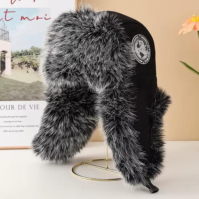 2025 nouveaux hommes 100% naturel fausse fourrure de renard Bomber chapeaux hiver russe homme chaud