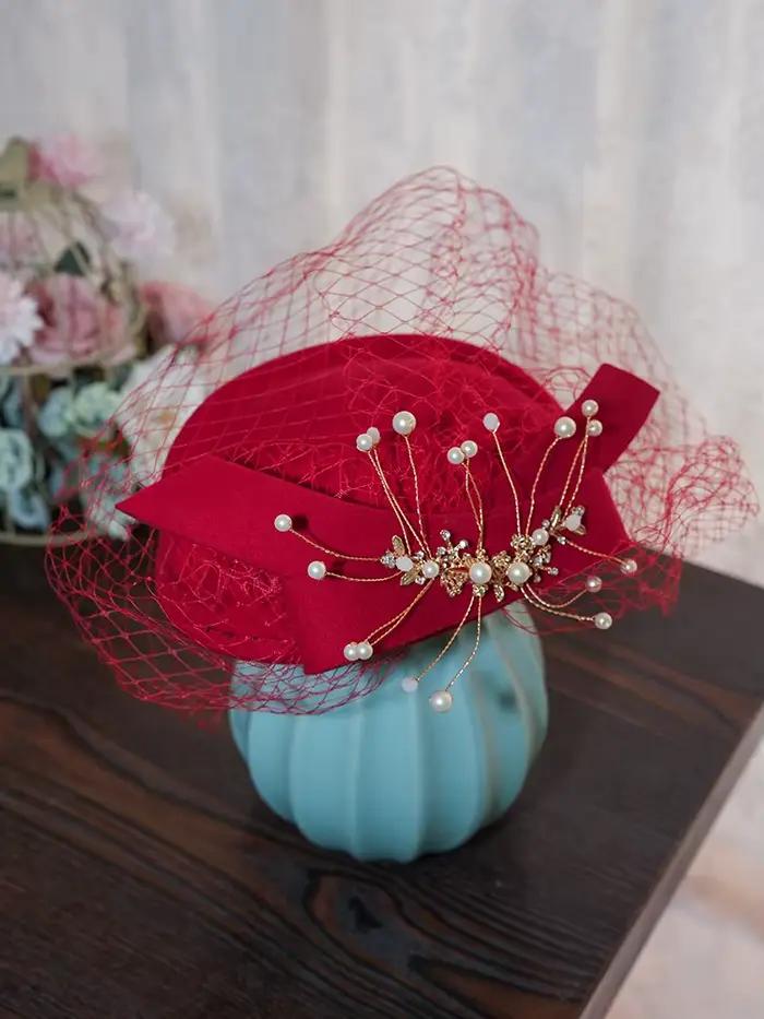 Style français Mini laine Fascinator chapeau chapeaux pour femmes séance Photo fête élégante dames arc perles