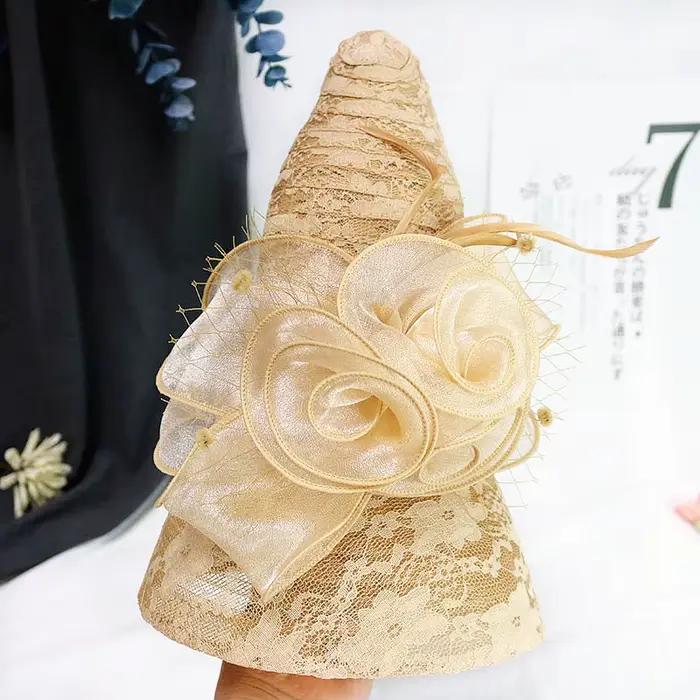 Kentucky Grand Chapeau Femmes Thé Fête Mariage Été Organza Fleurs Grand Bord Large Mode Vintage Fedora Occasions Spéciales