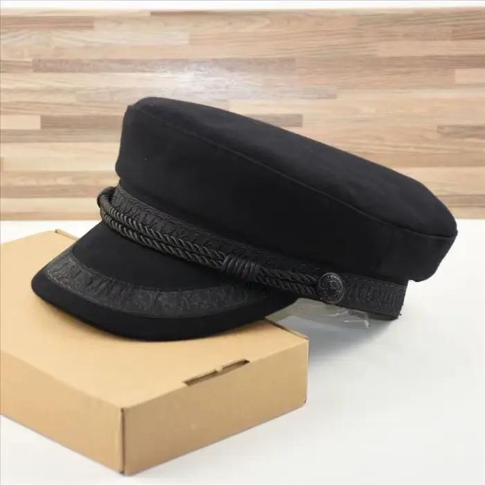 Casquette de capitaine grande taille noire à dessus plat – Chapeau pour homme à grosse tête