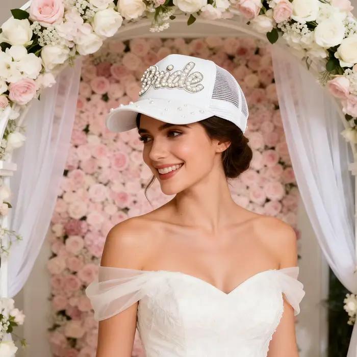 Casquette de baseball scintillante avec perles et strass pour future mariée
