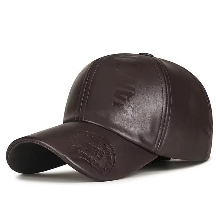 Casquette de baseball réglable en cuir PU pour homme