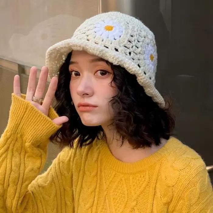 39BD – chapeau seau printemps pour casquette pêcheur en Crochet à fleurs