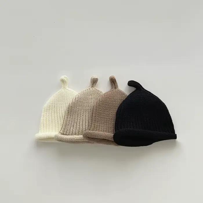 Coréen bébé tricoté chapeau automne hiver chaud bonnet infantile garçon fille couleur unie laine enfants Docker casquettes