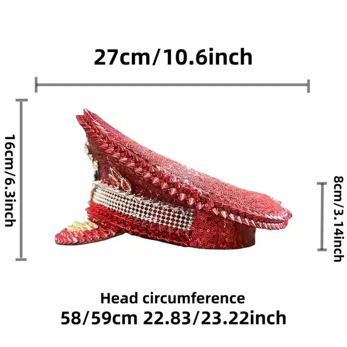 Chapeau de capitaine Steampunk rouge avec strass pour femme du festival Burningman