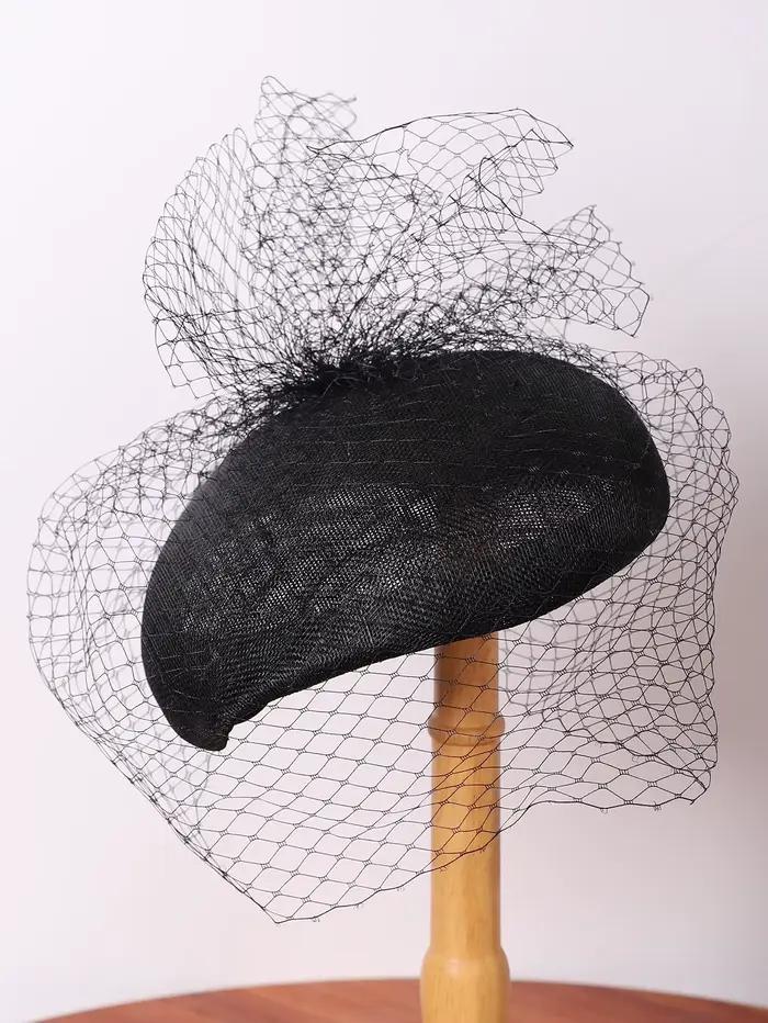 Chapeau fascinateur Sinamay élégant Beige blanc noir avec voile Vintage dames Derby église mariage thé fête