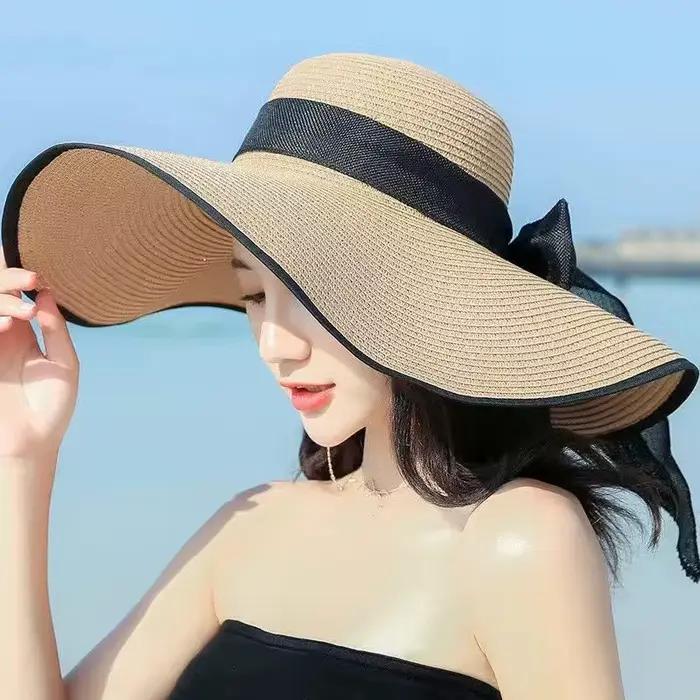 Chapeau de paille à bord surdimensionné pour femmes