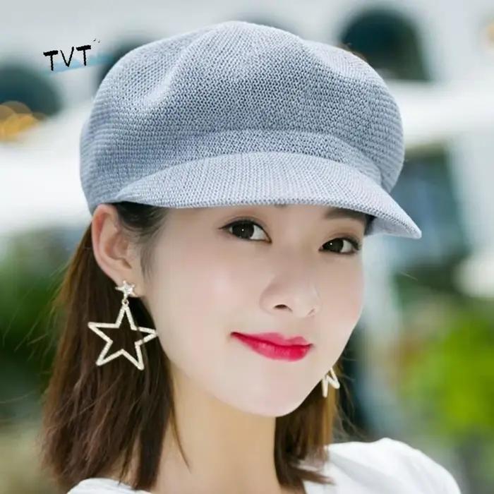 Élégante Casquette Octogonale en Paille Unie pour Femme
