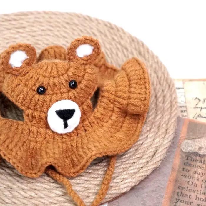 Chapeau au crochet ours brun pour chats et animaux de compagnie