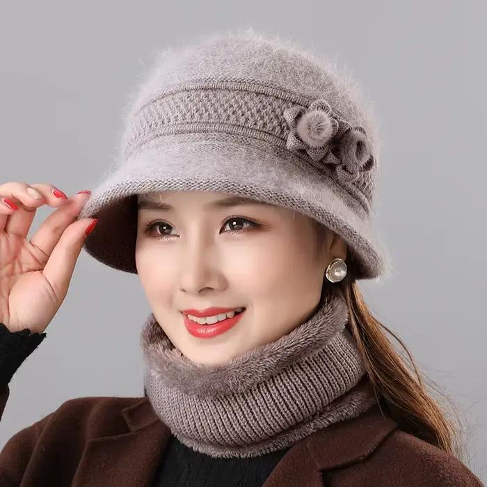 Chapeau chaud en cheveux de lapin pour mère âgée