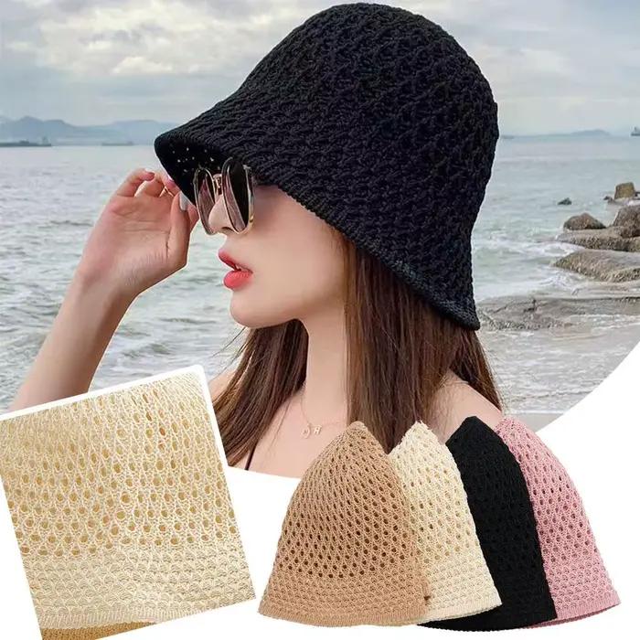 Chapeau de soleil large bord disquette chapeaux d'été pour femmes plage Panama paille dôme tissage seau
