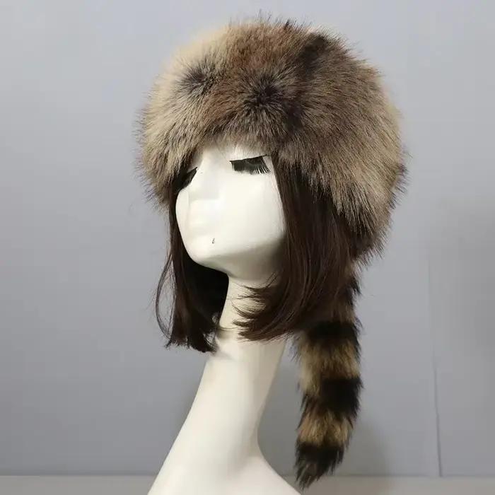 Style russe automne et hiver nouvelle mode chapeau haut-de-forme chaud épaissir peluche raton laveur