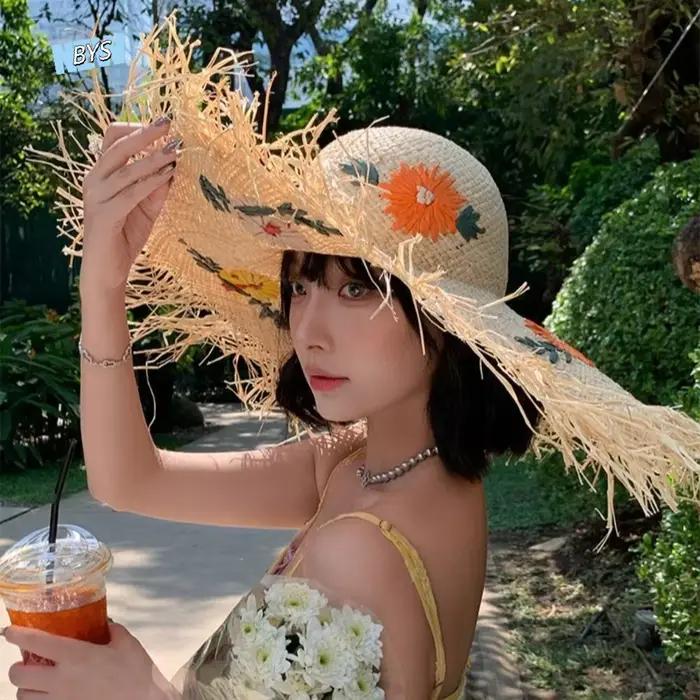 Chapeau de paille décontracté style bohème en herbe de lafite