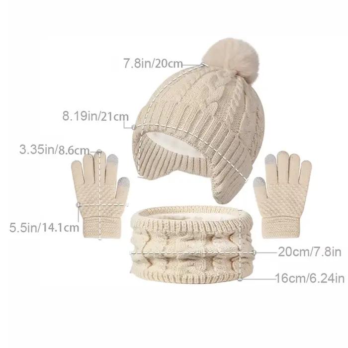 3 pièces enfants tricoté chapeau écharpe gants ensemble doublure polaire chaud